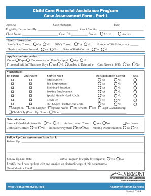 Child Care Financial Assistance Case Assessment Form