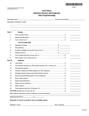 Vermont Sole Proprietorship Income and Expenses Form