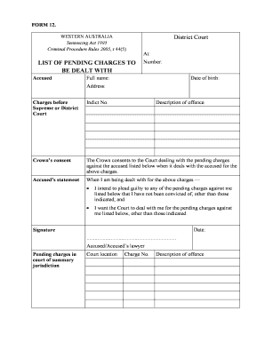 Western Australia Sentencing Form 12