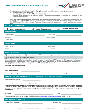 Port of Dampier Access Application