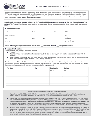 2015-16 FAFSA Verification Worksheet