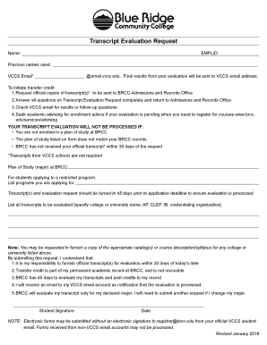 Transcript Evaluation Request Form