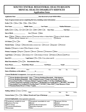 Mental Health Disability Services Application Form