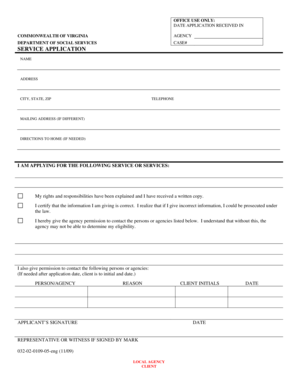 Virginia Service Application Form