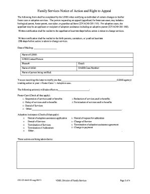 Family Services Notice of Action and Right to Appeal