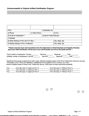 Virginia Unified Certification Program Affidavit of No Change