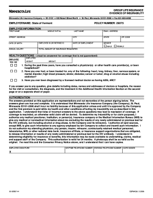 Group Life Insurance Evidence of Insurability Form