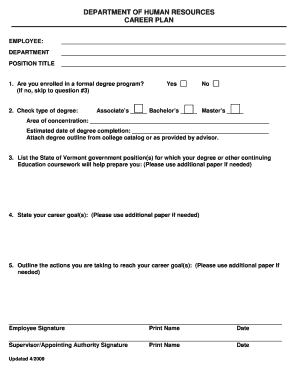 Vermont Career Plan Form