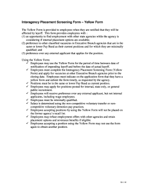 Interagency Placement Screening Form – Yellow Form