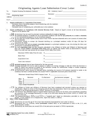 Virginia Housing Development Authority Loan Submission Cover Letter
