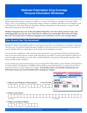 Medicare Prescription Drug Coverage Personal Information Worksheet