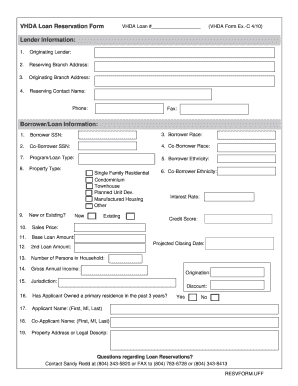 VHDA Loan Reservation Form