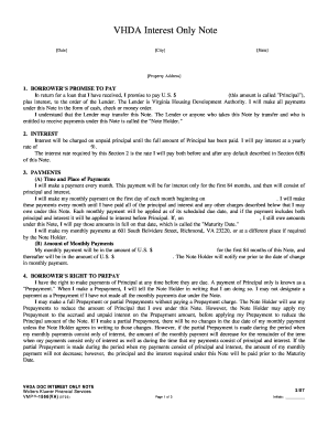VHDA Interest Only Note