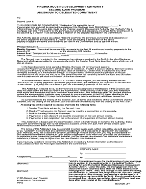 Virginia Housing Development Authority Second Loan Addendum