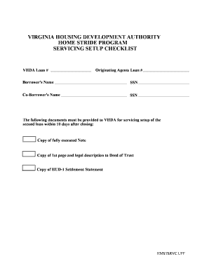 Virginia Housing Development Authority Servicing Setup Checklist