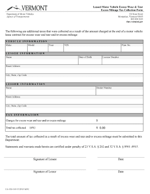 Vermont Excess Wear & Tear Tax Form