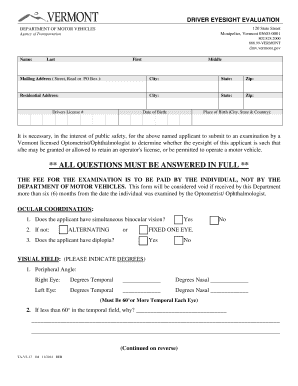 Vermont Driver Eyesight Evaluation