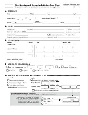 Virginia Sexual Assault Sentencing Guidelines Cover Sheet
