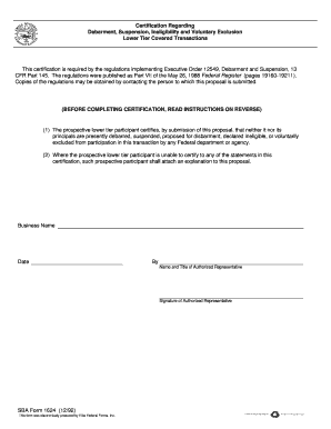 SBA Form 1624 Certification