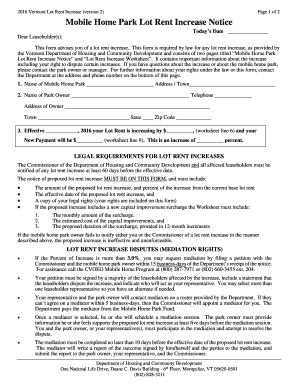 Vermont Mobile Home Park Lot Rent Increase Notice