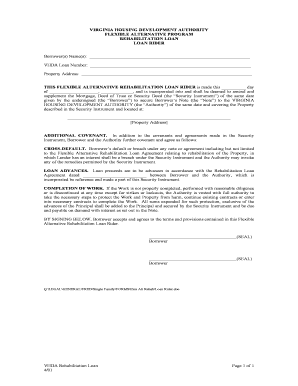Virginia Housing Development Authority Rehabilitation Loan Rider