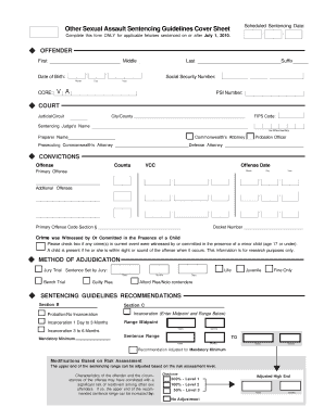 Virginia Sexual Assault Sentencing Guidelines Cover Sheet