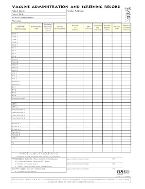 Vaccine Administration and Screening Record