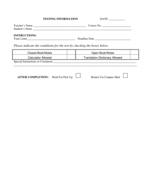 Test Instruction Form