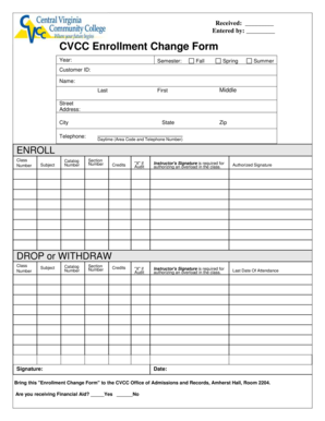 CVCC Enrollment Change Form