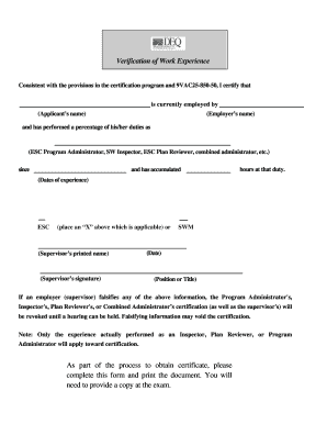 ESC Certification Work Experience Form