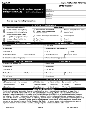 Virginia DEQ Aboveground Storage Tank Registration Form