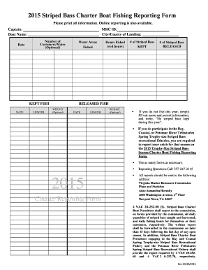 2015 Striped Bass Charter Boat Fishing Reporting Form