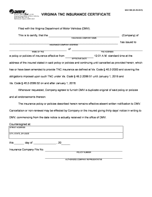 Virginia TNC Insurance Certificate