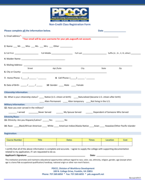 Non-Credit Class Registration Form