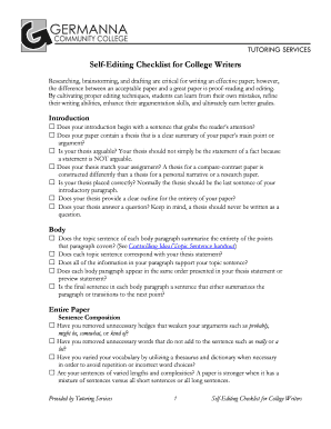 Self-Editing Checklist for College Writers