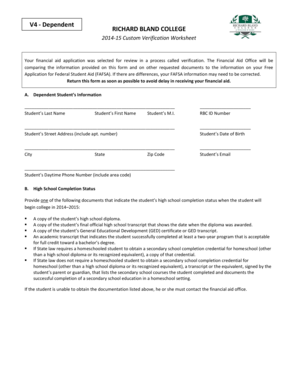 2014-15 Custom Verification Worksheet