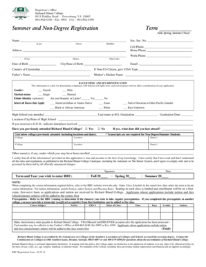 Richard Bland College Summer and Non-Degree Registration Form
