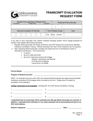 Transcript Evaluation Request Form