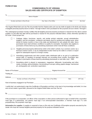 Virginia Sales and Use Certificate of Exemption