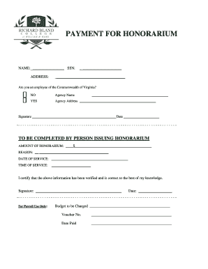 Virginia Honorarium Payment Form