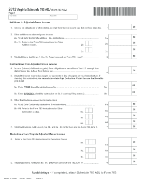 2012 Virginia Schedule 763 ADJ Form