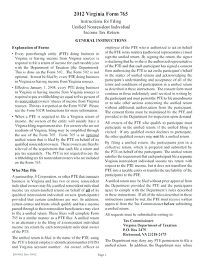 Virginia Form 765 Unified Nonresident Individual Income Tax Return
