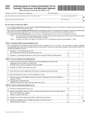 Virginia Form 760F Underpayment of Estimated Tax