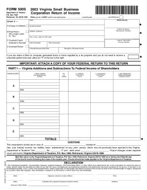 Virginia Corporation Income Tax Return Form 500S
