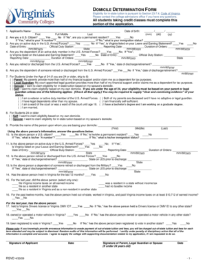 Virginia In-State Tuition Domicile Determination Form