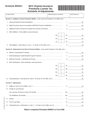 Virginia Insurance Premiums License Tax Adjustment Form