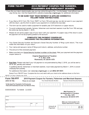 2015 Virginia Payment Coupon for Farmers, Fishermen, and Merchant Seamen