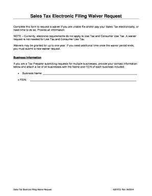 Sales Tax Electronic Filing Waiver Request