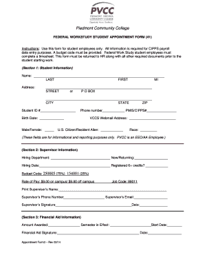 Federal Work Study Student Appointment Form