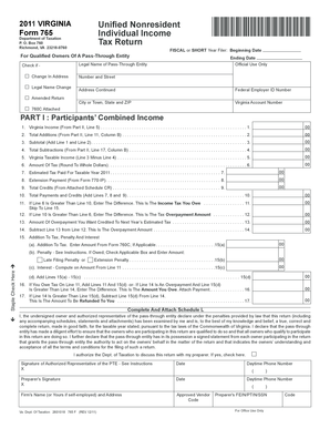 Virginia Form 765 Individual Income Tax Return